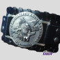 Bracelete 100% Couro Placa Metal Brasão MC