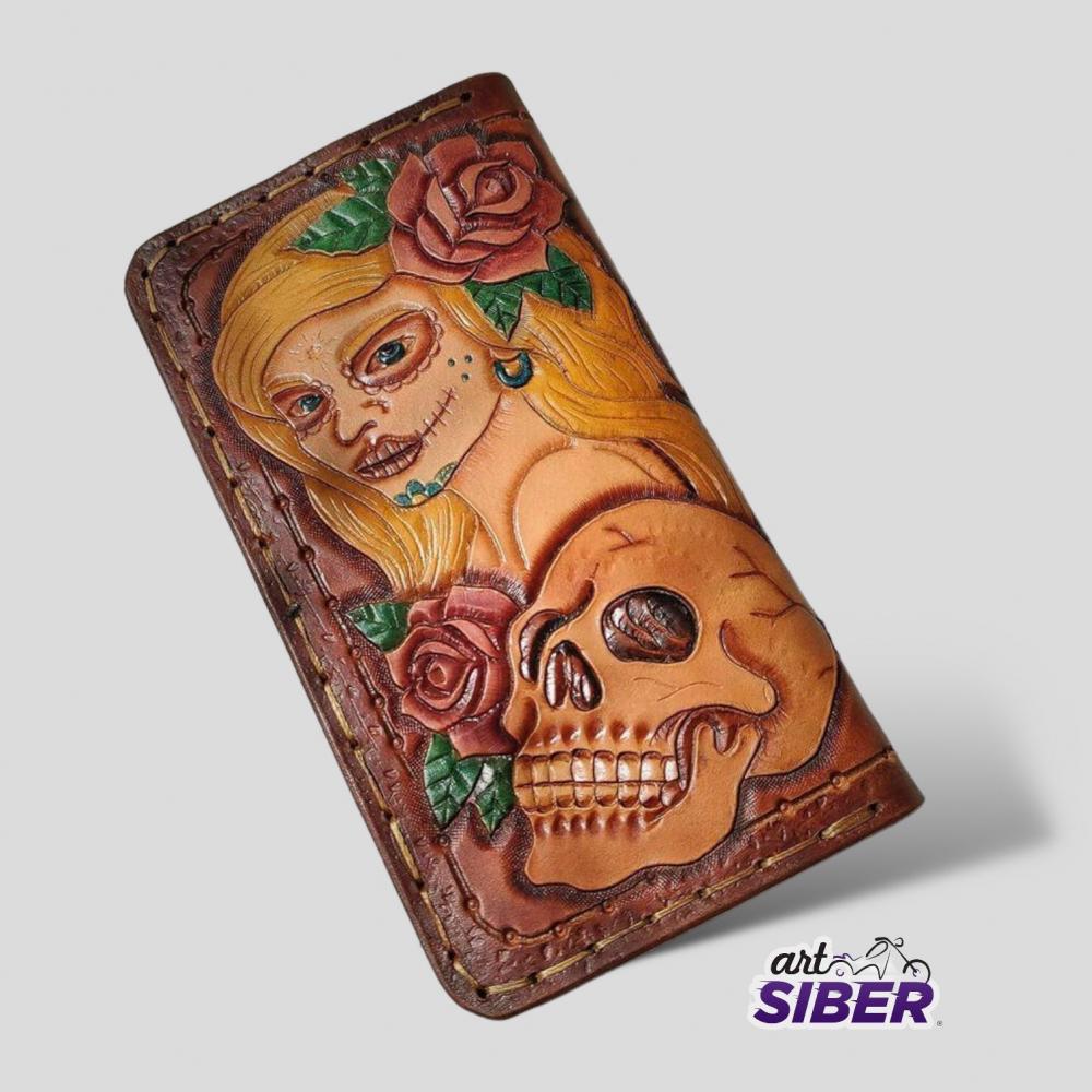 Carteira Long Biker Motorcycle Custom Caveira 