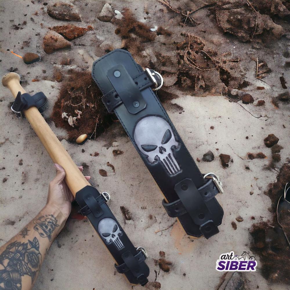 Suporte Taco Baseball Caveira  100% Couro Moto