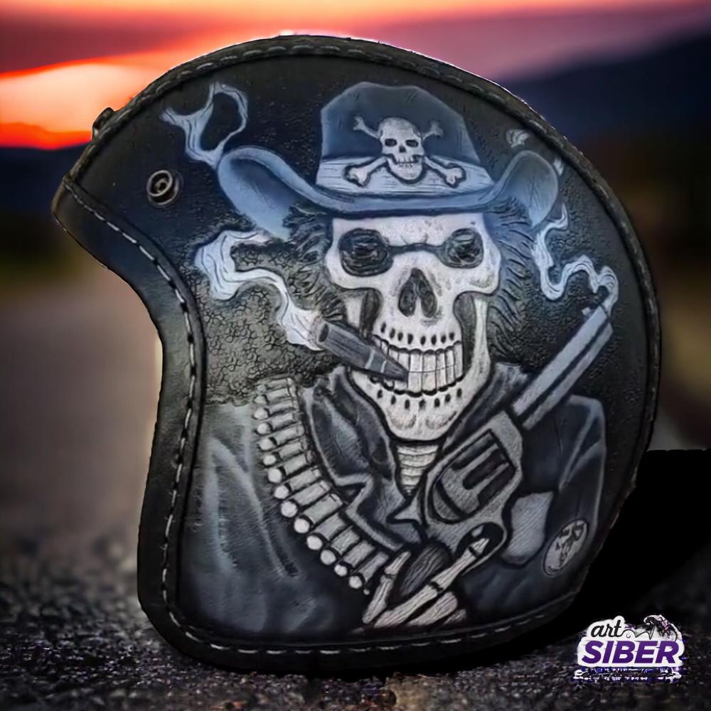 Capacete Old School  Couro Custom